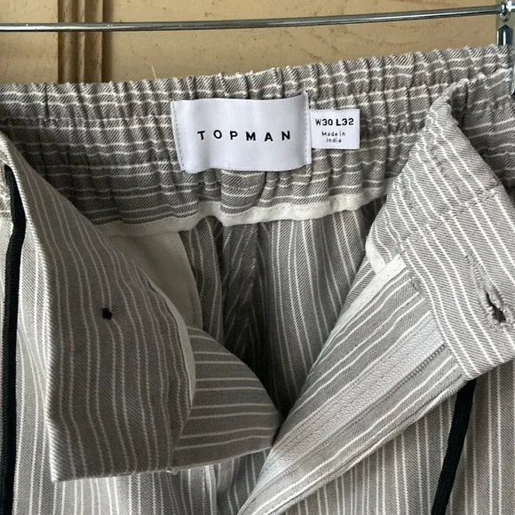 Topman pants, gray and white strip, elastic drawstring waist.  SZ W 30 L 32. - Picture 3 of 5
